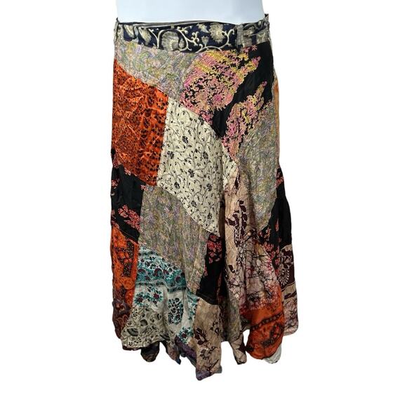 Zapata Collection Made in Nepal Patchwork Wrap Maxi Skirt One Size Boho Hippie - Picture 1 of 14